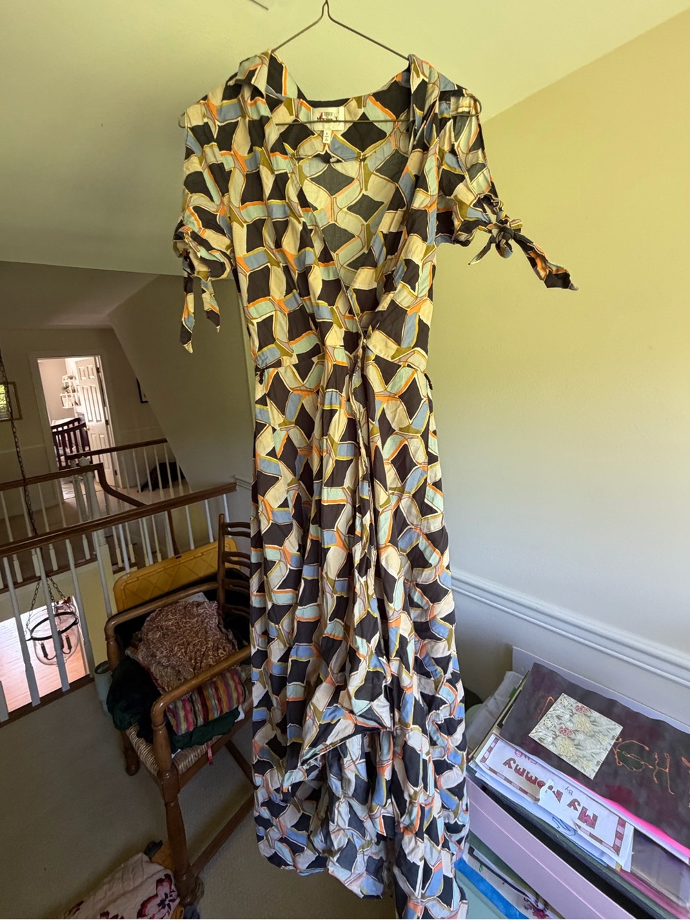 Milly Geometric Wrap Maxi Dress in Black, Cream & Gold